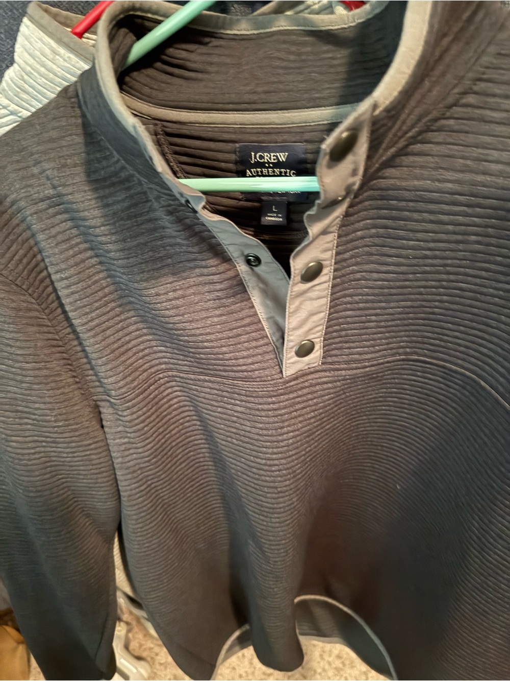 J. Crew Authentic Men's Dark Gray Ribbed Henley Pullover